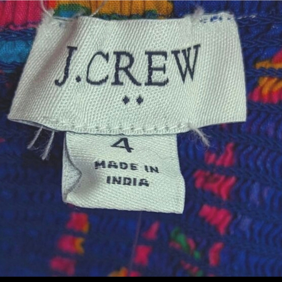 J. Crew Colorful Tropical Square Neck Ruffled Midi Smocked Cotton Dress 4 NWT - Picture 7 of 14